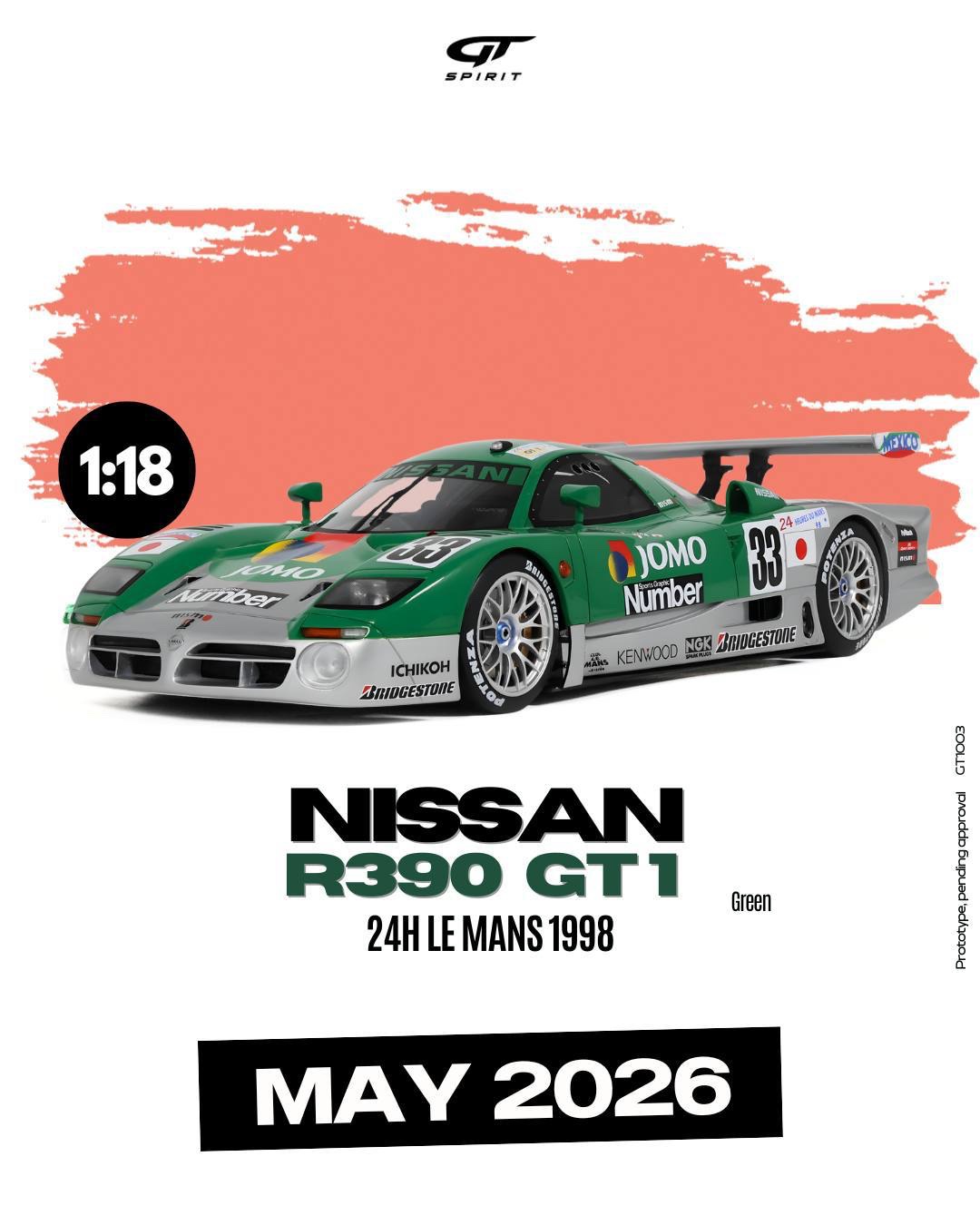 GT1003 GT Spirit Nissan R390 GT1 Le Mans 1998 Green 1:18
