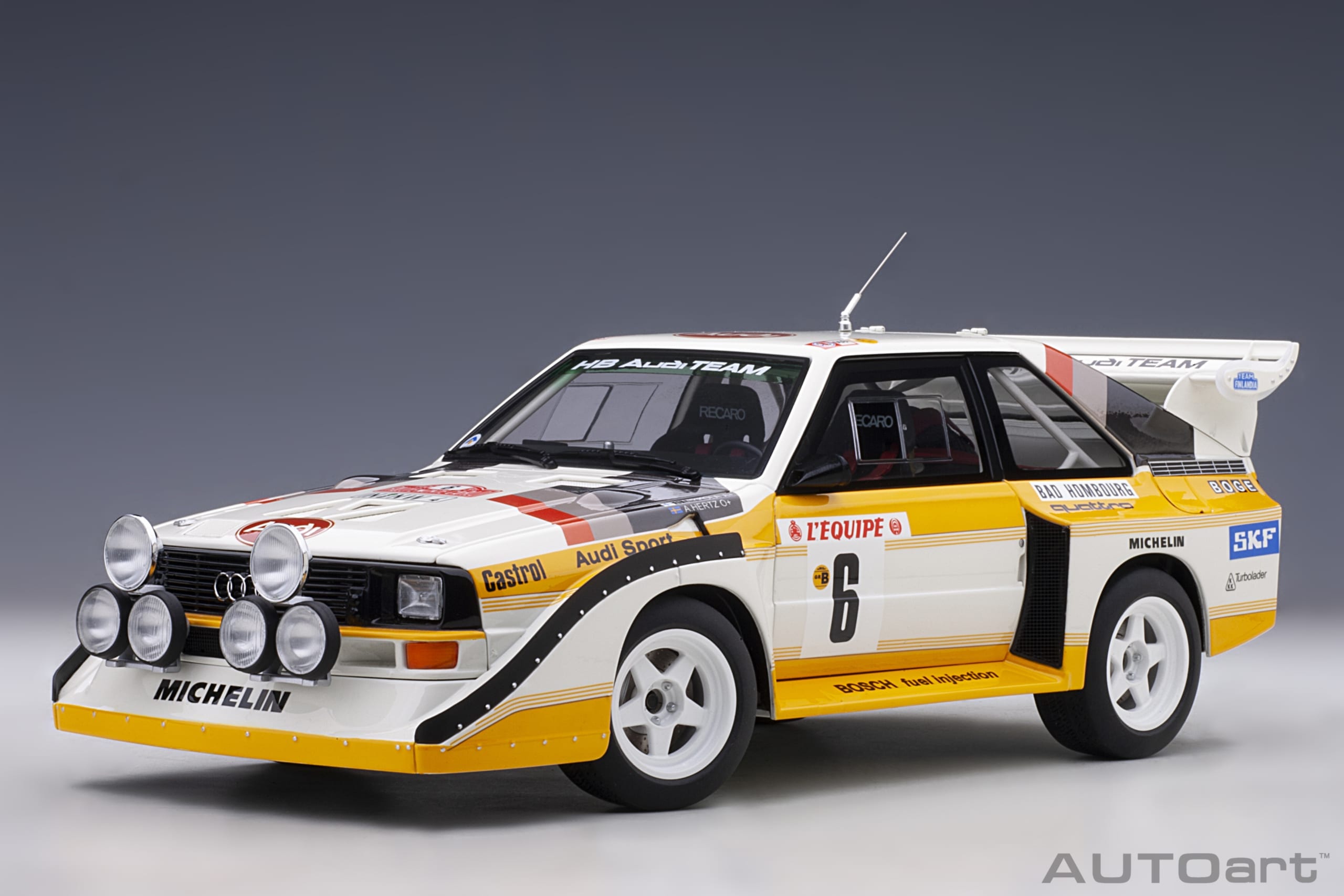 88602 AUTOart Audi Sport Quattro S1 Rally Monte Carlo 1986 #6 H.Mikkola/A.Hertz 1:18