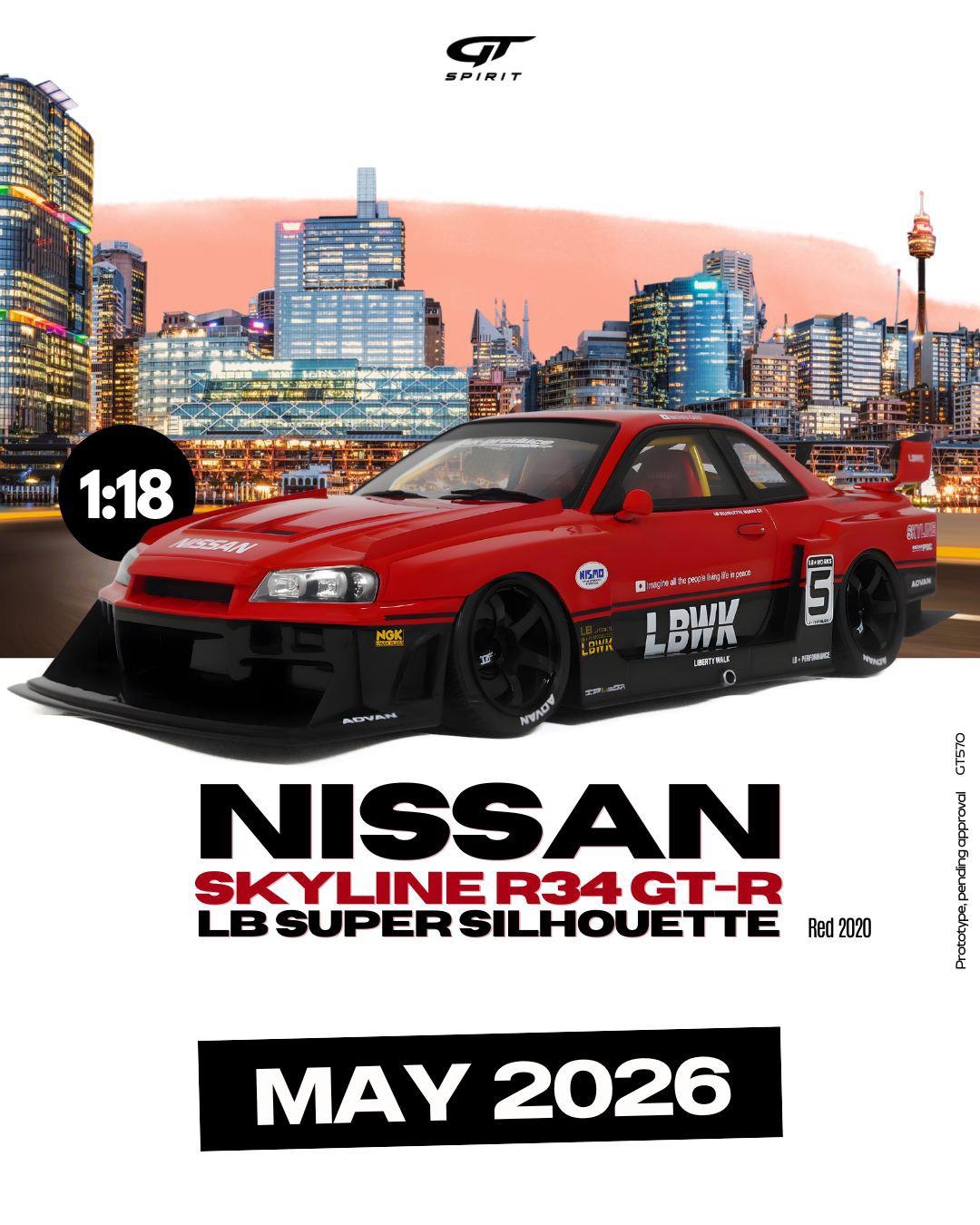 GT570 GT Spirit Nissan Skyline R34 GT R LB Super Silhouette Red 2020 1:18