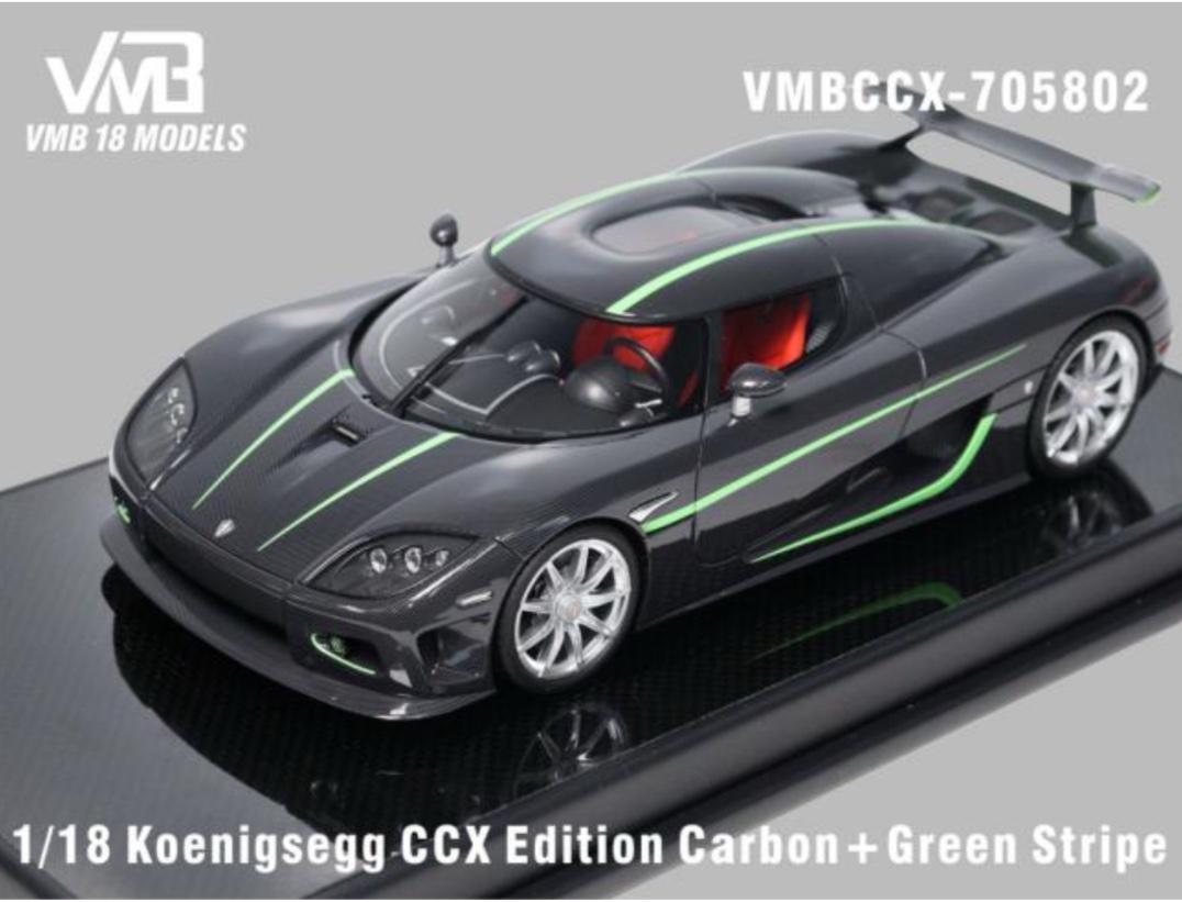 CCX705802 VMB Models Koenigsegg CCX Edition Black Carbon/Green Stripe 1:18