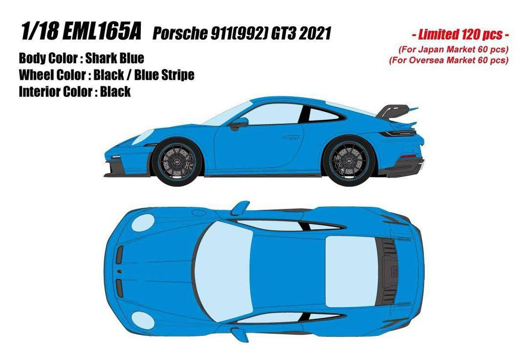 EML165A Make Up Porsche 911 (992) GT3 2021 Shark Blue 1:18