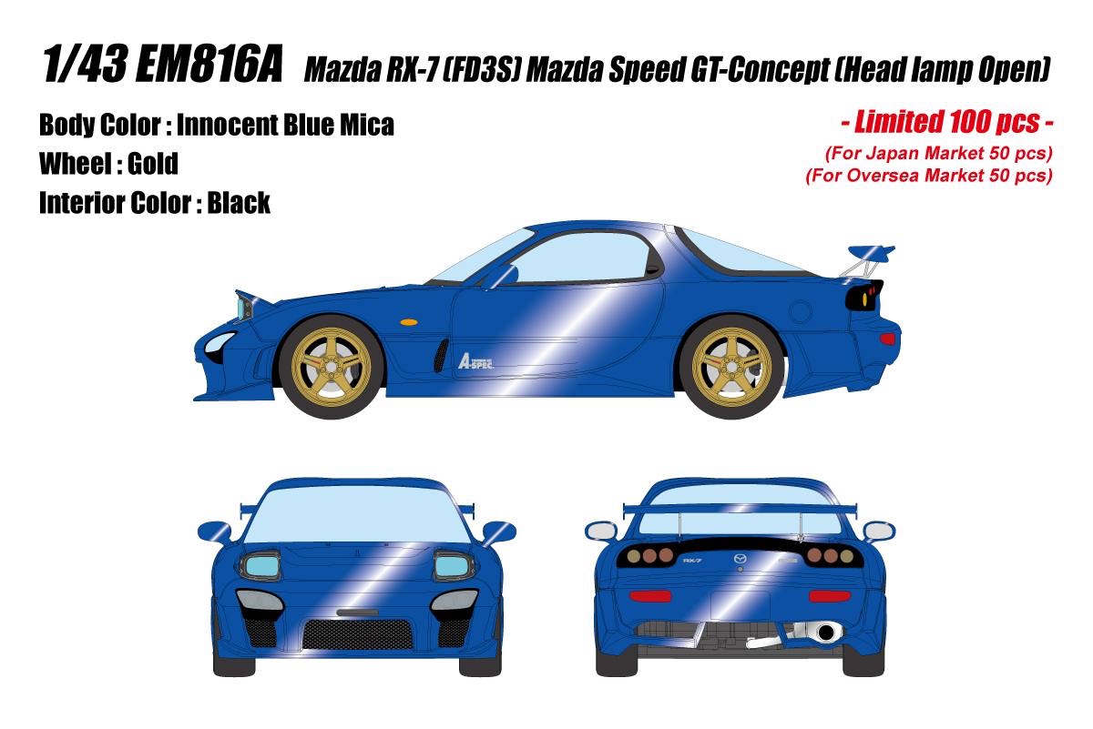 EM816A Make Up Mazda RX-7 (FD3S) Mazda Sp eed GT-Concept (Head lamp Open) Innocent Blue Mica 1:43