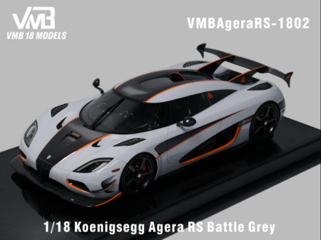 RS1802 VMB Models Koenigsegg Agera RS Battle Grey/Orange Stripes 1:18